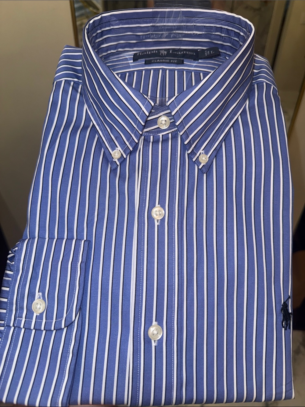 Ralph Lauren Navy and White Vertical Stripe Button-Down Dress Shirt NEW